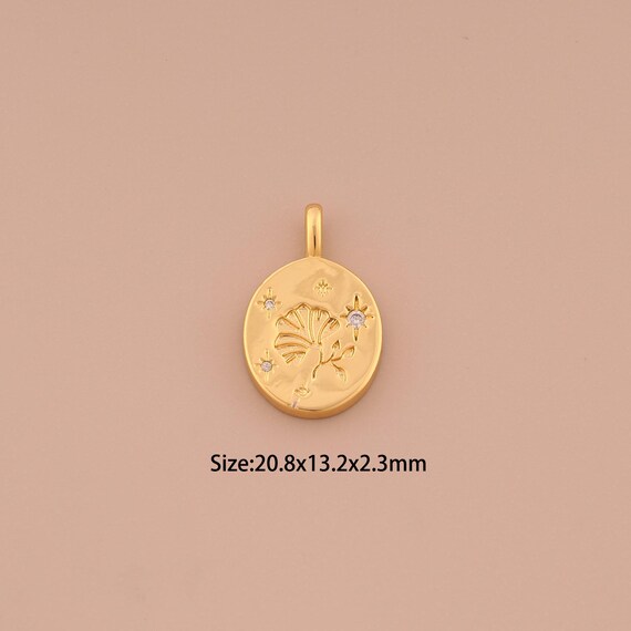 18K Gold Flower Charms,CZ Pave Star Charms Pendants,Round Charm for DIY Jewelry Making Supply