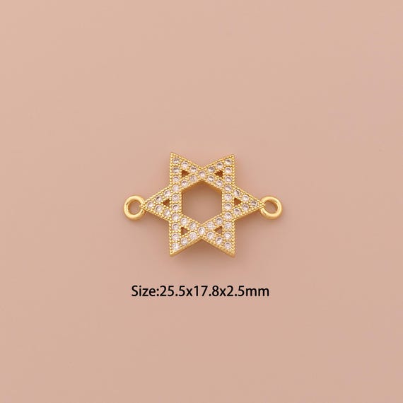 18K Gold David Star Connector,CZ Pave Jewish Star Connector Charms,Hexagram Connector for DIY Jewelry Making Supply
