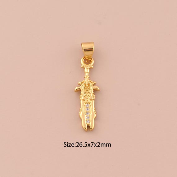 18K Gold Weapon Charms,CZ Pave Sword Charms Pendants,Weapon Charm for DIY Jewelry Making Supply