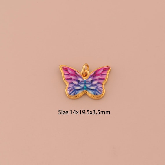 18K Gold Butterfly Charms,Enamel Insect Charms Pendants,Butterfly Charm for DIY Jewelry Making Supply