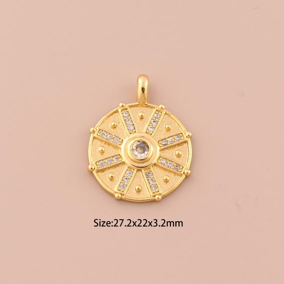 18K Gold Dice Charms,CZ Pave Round Charms Pendants,Round Charm for DIY Jewelry Making Supply