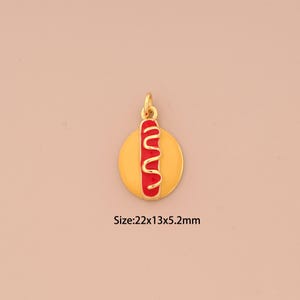 18K Gold Hot Dog Charms,Enamel Hot Dog Charms Pendants,Hot Dog Charm for DIY Jewelry Making Supply