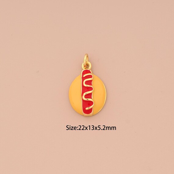 18K Gold Hot Dog Charms,Enamel Hot Dog Charms Pendants,Hot Dog Charm for DIY Jewelry Making Supply