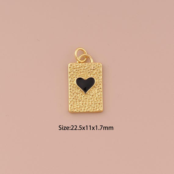 18K Gold Heart Charms,Enamel Minimalist Charms Pendants,Square Charm for DIY Jewelry Making Supply