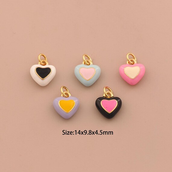 18K Gold Heart Charms,Enamel Love Charms Pendants,Heart Charm for DIY Jewelry Making Supply