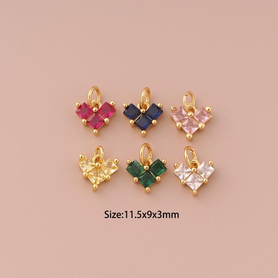 18K Gold Mini Heart Charms,CZ Pave Minimalist Charms Pendants,Heart Charm for DIY Jewelry Making Supply