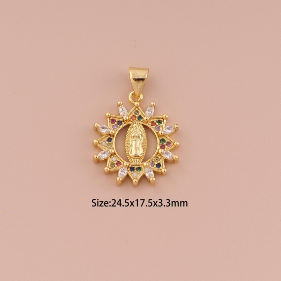 18K Gold Virgin Mary Charms,CZ Pave Minimalist Charms Pendants,Catholic Charm for DIY Jewelry Making Supply