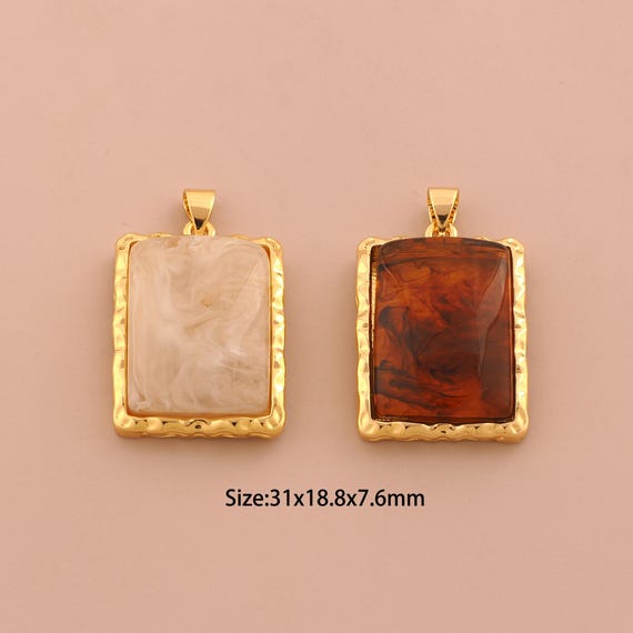 18K Gold Square Charms,Acrylic Square Charms Pendants,Square Charm for DIY Jewelry Making Supply