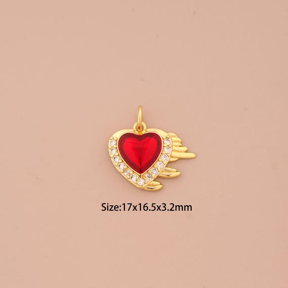 18K Gold Heart Charms,CZ Pave Heart Charms Pendants,Heart Charm for DIY Jewelry Making Supply