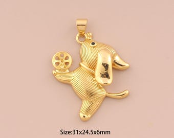 18K Gold Dog Charms,Animal Charms Pendants,Dog Charm for DIY Jewelry Making Supply