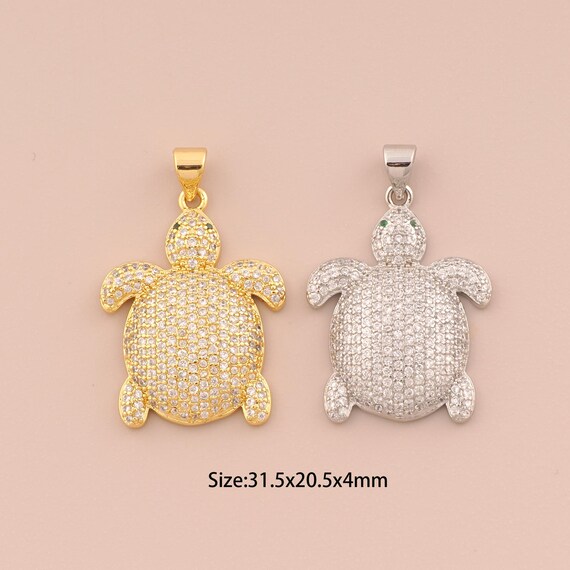 18K Gold Turtle Charms,CZ Pave Turtle Charms Pendants,Turtle Charm for DIY Jewelry Making Supply