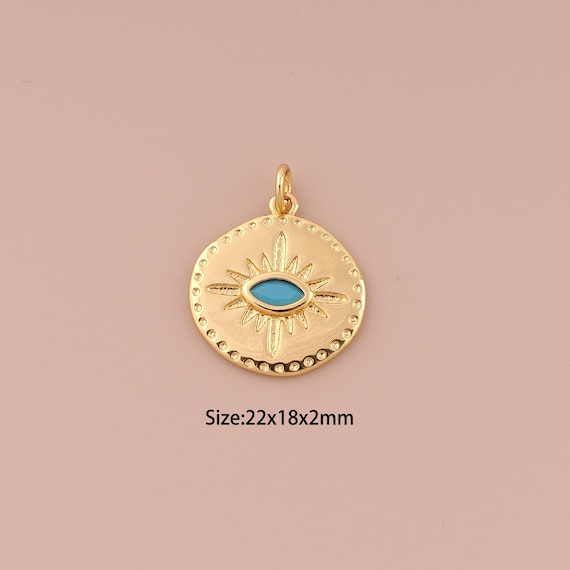 18K Gold Evil Eye Charms,Minimalist Charms Pendants,Devil Eye Charm for DIY Jewelry Making Supply