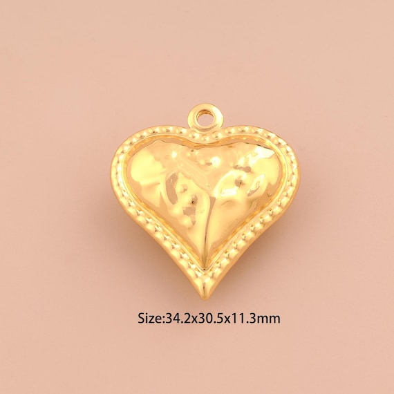 18K Gold Puffed Heart Charms,Love Charms Pendants,Heart Charm for DIY Jewelry Making Supply