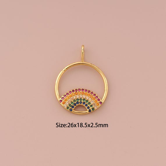 18K Gold Rainbow Charms,CZ Pave Minimalist Charms Pendants,Rainbow Charm for DIY Jewelry Making Supply