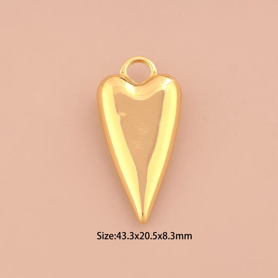 18K Gold Puffed Heart Charms,Love Charms Pendants,Heart Charm for DIY Jewelry Making Supply