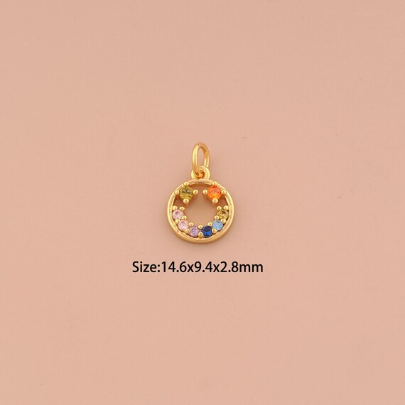 18K Gold Round Charms,CZ Pave Round Charms Pendants,Round Charm for DIY Jewelry Making Supply