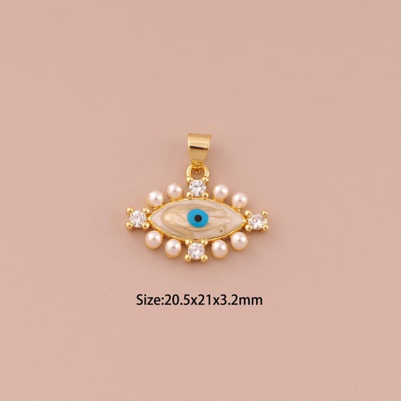 18K Gold Evil Eye Charms,CZ Pave Minimalist Charms Pendants,Devil Eye Charm for DIY Jewelry Making Supply