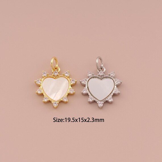 18K Gold Heart Charms,CZ Pave Minimalist Charms Pendants,Heart Charm for DIY Jewelry Making Supply