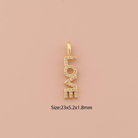 18K Gold LOVE Charms,CZ Pave Minimalist Charms Pendants,Letter Charm for DIY Jewelry Making Supply