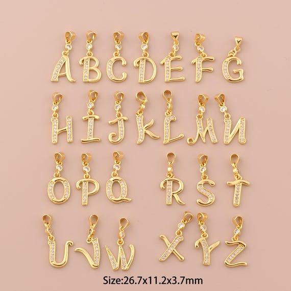 18K Gold 26 Letter Charms,CZ Pave Initial Charms Pendants,Letter Charm for DIY Jewelry Making Supply