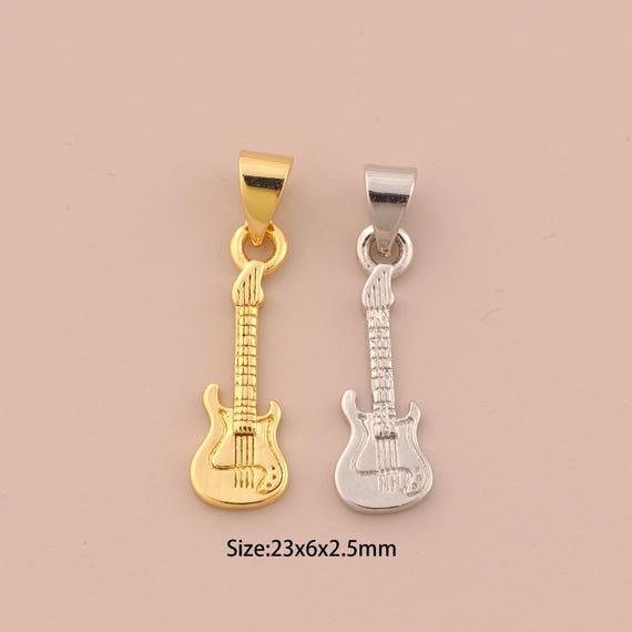 18K Gold Guitar Charms,Guitar Charms Pendants,Guitar Charm for DIY Jewelry Making Supply