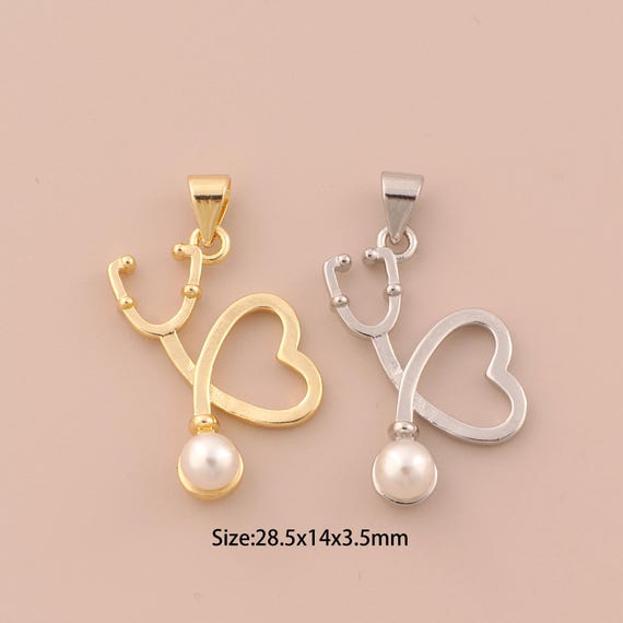 18K Gold Stethoscope Charms,Heart Charms Pendants,Stethoscope Charm for DIY Jewelry Making Supply