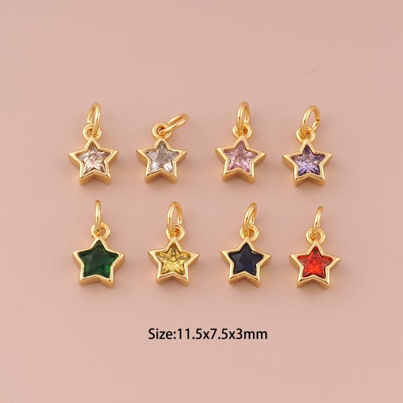 18K Gold Mini Star Charms,CZ Pave Minimalist Charms Pendants,Star Charm for DIY Jewelry Making Supply