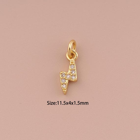 18K Gold Lightning Charms,CZ Pave Minimalist Charms Pendants,Lightning Charm for DIY Jewelry Making Supply