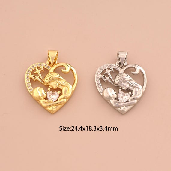 18K Gold Heart Charms,CZ Pave Love Charms Pendants,Heart Charm for DIY Jewelry Making Supply