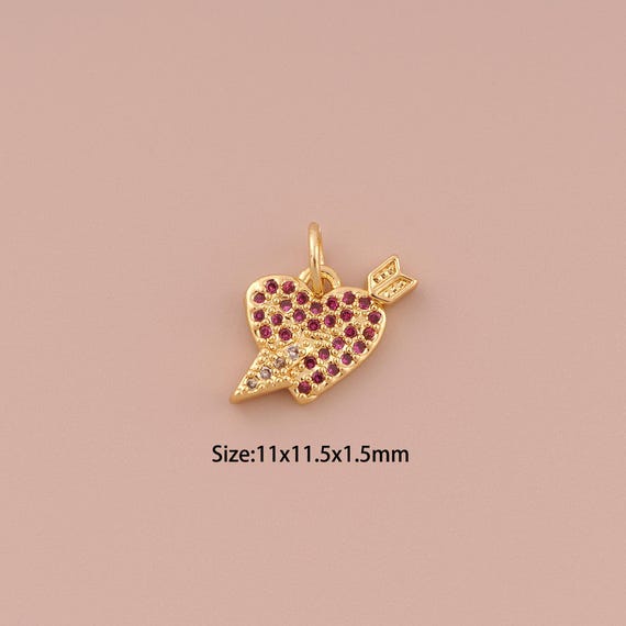 18K Gold Heart Charms,CZ Pave Minimalist Charms Pendants,Arrow Charm for DIY Jewelry Making Supply