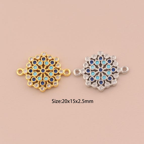 18K Gold Flower Connector,CZ Pave Flower Connector Charms,Flower Connector for DIY Jewelry Making Supply