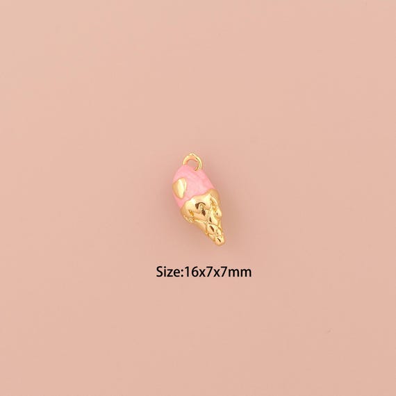 18K Gold Ice Cream Charms,Enamel Minimalist Charms Pendants,Ice Cream Charm for DIY Jewelry Making Supply
