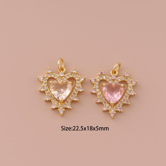 18K Gold Heart Charms,CZ Pave Minimalist Charms Pendants,Heart Charm for DIY Jewelry Making Supply