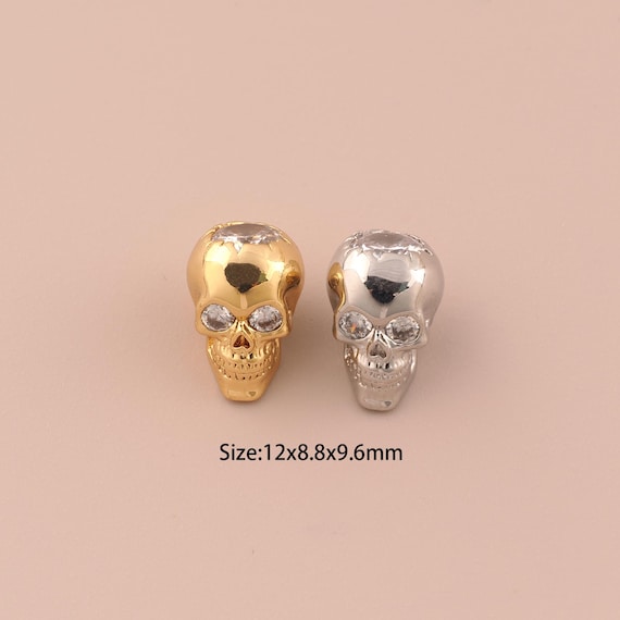 18K Gold Skull Spacer Bead,CZ Pave Skull Bead,Skull Bead for DIY Jewelry Making Supply