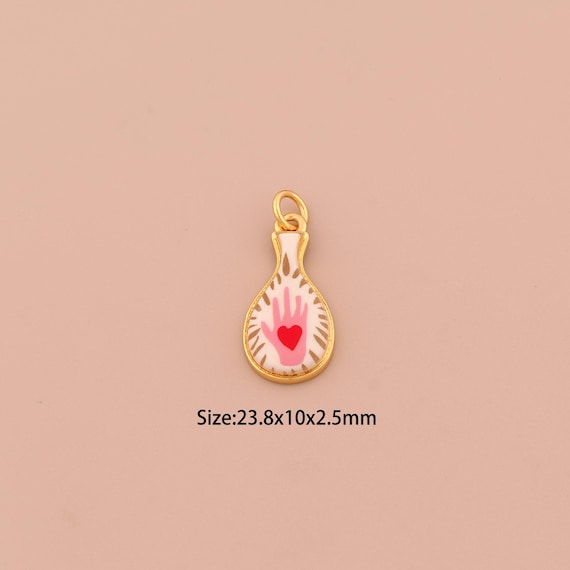 18K Gold Vase Charms,Enamel Hand Charms Pendants,Heart Charm for DIY Jewelry Making Supply