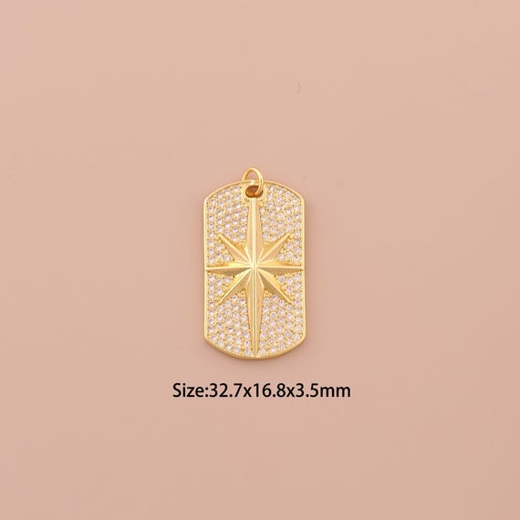 18K Gold Polaris Charms,CZ Pave Minimalist Charms Pendants,Polaris Charm for DIY Jewelry Making Supply