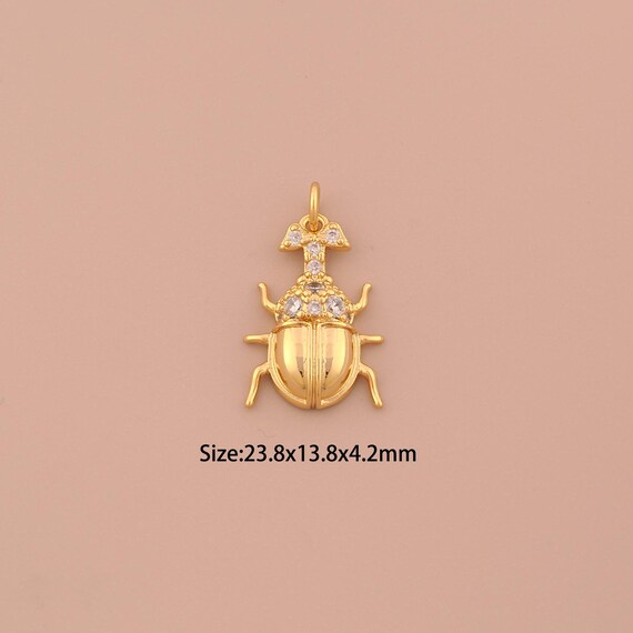 18K Gold Beetle Charms,CZ Pave Insect Charms Pendants,Beetle Charm for DIY Jewelry Making Supply