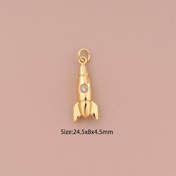 18K Gold Rocket Charms,CZ Pave Minimalist Charms Pendants,Rocket Charm for DIY Jewelry Making Supply