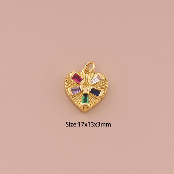 18K Gold Heart Charms,CZ Pave Minimalist Charms Pendants,Heart Charm for DIY Jewelry Making Supply