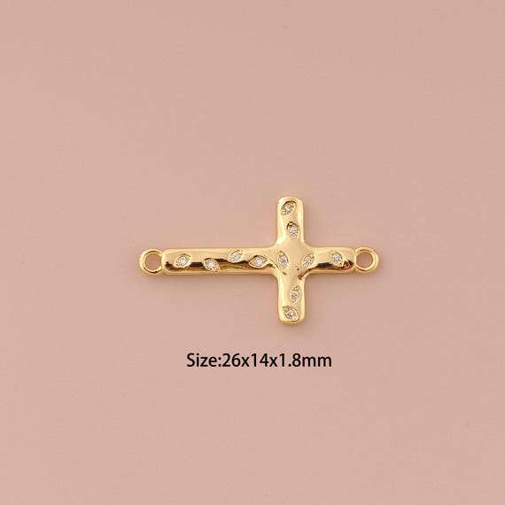 18K Gold Cross Connector,CZ Pave Religious Connector Charms,Christian Connector for DIY Jewelry Making Supply