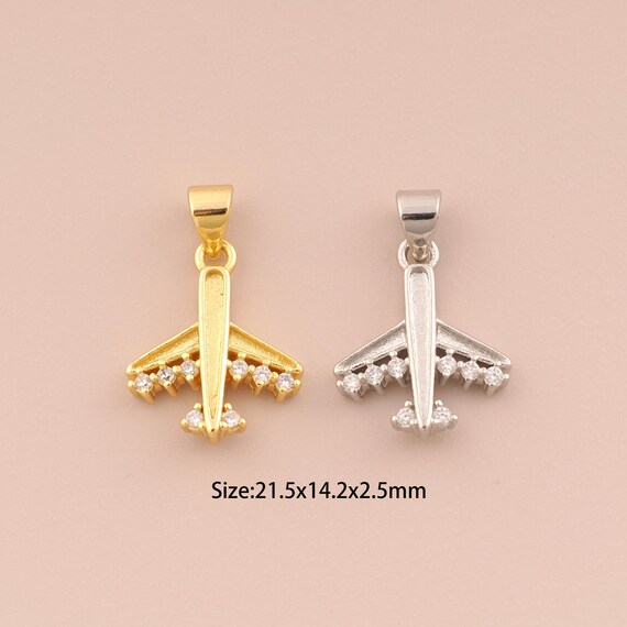 18K Gold Airplane Charms,CZ Pave Airplane Charms Pendants,Airplane Charm for DIY Jewelry Making Supply