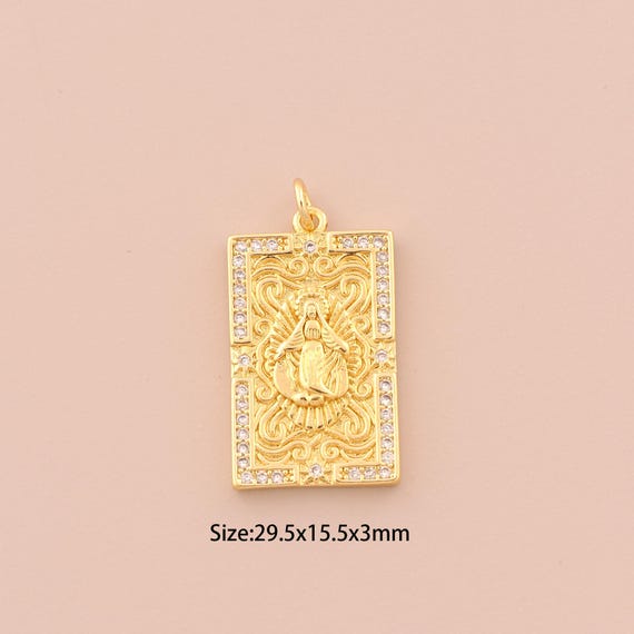 18K Gold Virgin Mary Charms,CZ Pave Religion Charms Pendants,Catholic Charm for DIY Jewelry Making Supply