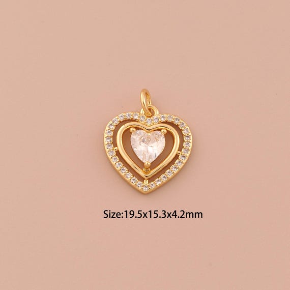 18K Gold Heart Charms,CZ Pave Minimalist Charms Pendants,Heart Charm for DIY Jewelry Making Supply