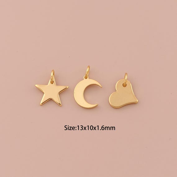 5 pcs 18K Gold Star Charms,Moon Charms Pendants,Heart Charm for DIY Jewelry Making Supply