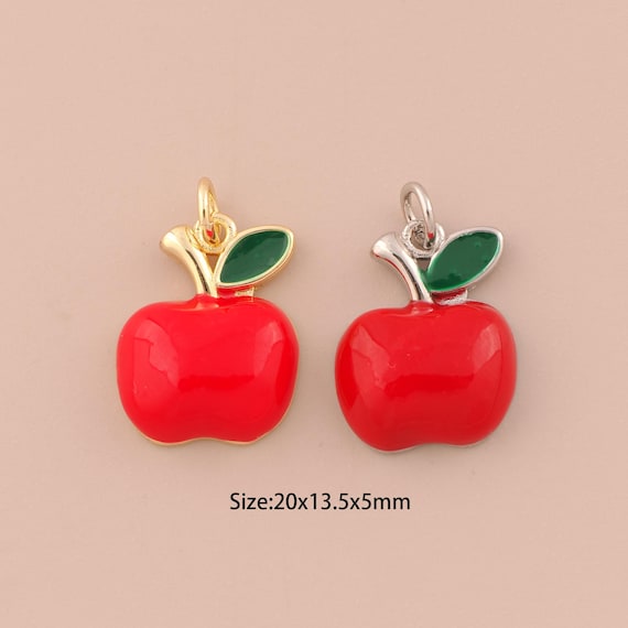 18K Gold Apple Charms,Enamel Fruit Charms Pendants,Apple Charm for DIY Jewelry Making Supply