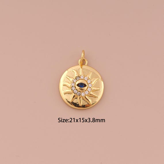 18K Gold Evil Eye Charms,CZ Pave Sun Charms Pendants,Devil Eye Charm for DIY Jewelry Making Supply