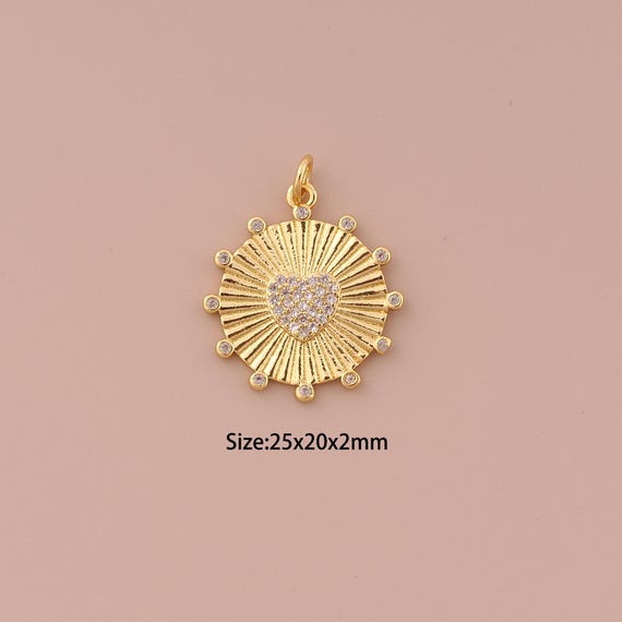 18K Gold Heart Charms,CZ Pave Minimalist Charms Pendants,Heart Charm for DIY Jewelry Making Supply