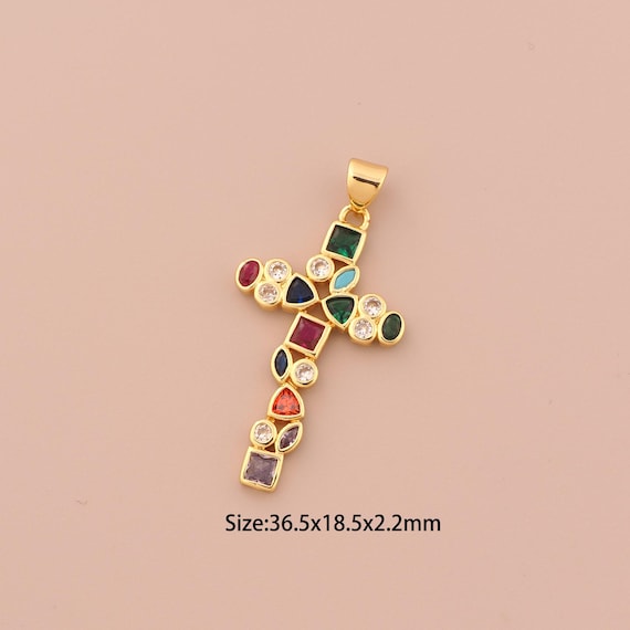 18K Gold Cross Charms,CZ Pave Religious Charms Pendants,Christian Charm for DIY Jewelry Making Supply