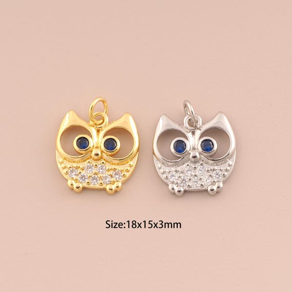 18K Gold Owl Charms,CZ Pave Owl Charms Pendants,Owl Charm for DIY Jewelry Making Supply