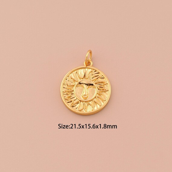18K Gold Sun Charms,Minimalist Charms Pendants,Sun Charm for DIY Jewelry Making Supply